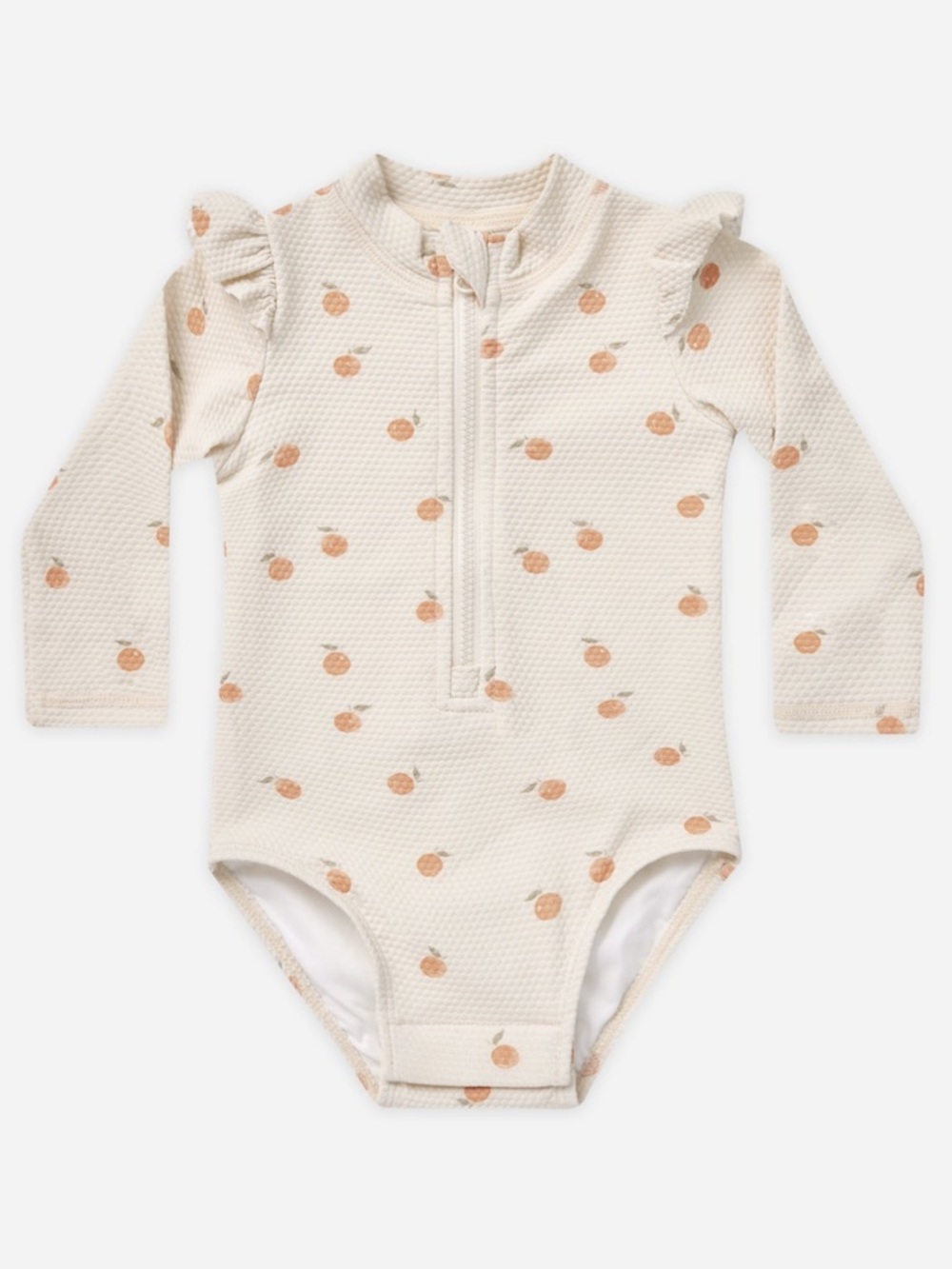 Quincy Mae Cream Orange-Print Long Sleeve One-Piece Swimsuit